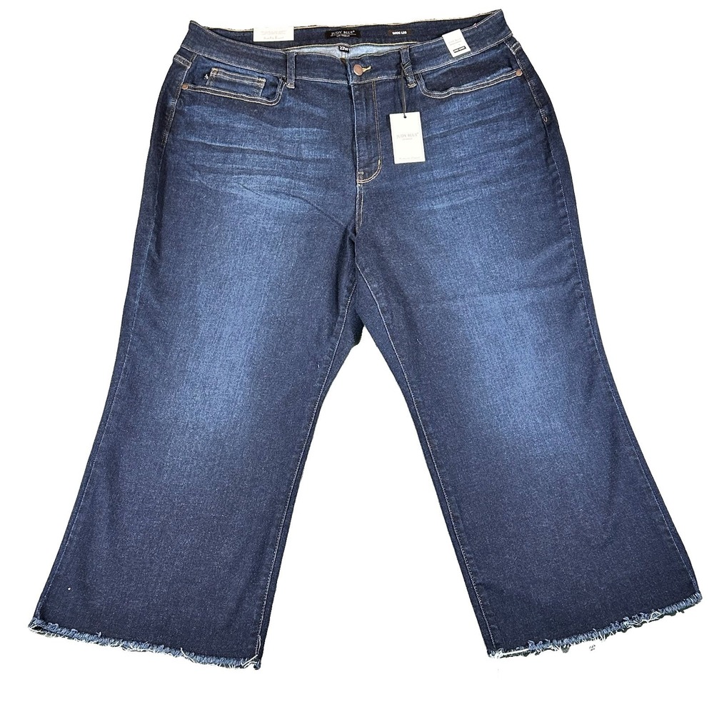 Judy Blue Jeans Women's 22W Wide Leg Crop Dark Wash Boho Stretch Denim Comfy New